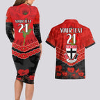 Custom St Kilda Saints Football Couples Matching Long Sleeve Bodycon Dress and Hawaiian Shirt ANZAC Lest We Forget