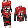 Custom St Kilda Saints Football Couples Matching Long Sleeve Bodycon Dress and Long Sleeve Button Shirt ANZAC Lest We Forget