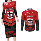 Custom St Kilda Saints Football Couples Matching Long Sleeve Bodycon Dress and Long Sleeve Button Shirt ANZAC Lest We Forget