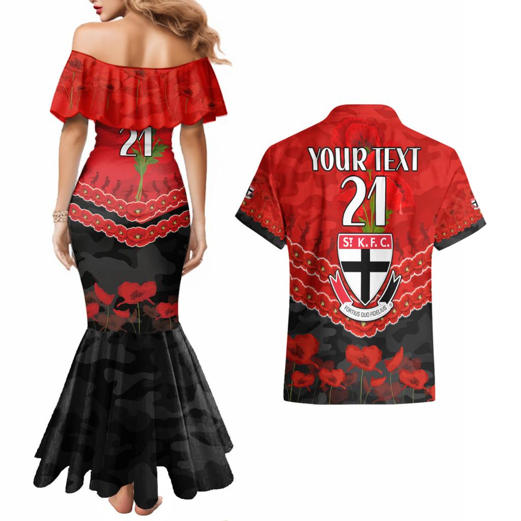 Custom St Kilda Saints Football Couples Matching Mermaid Dress and Hawaiian Shirt ANZAC Lest We Forget