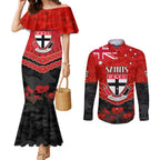 Custom St Kilda Saints Football Couples Matching Mermaid Dress and Long Sleeve Button Shirt ANZAC Lest We Forget