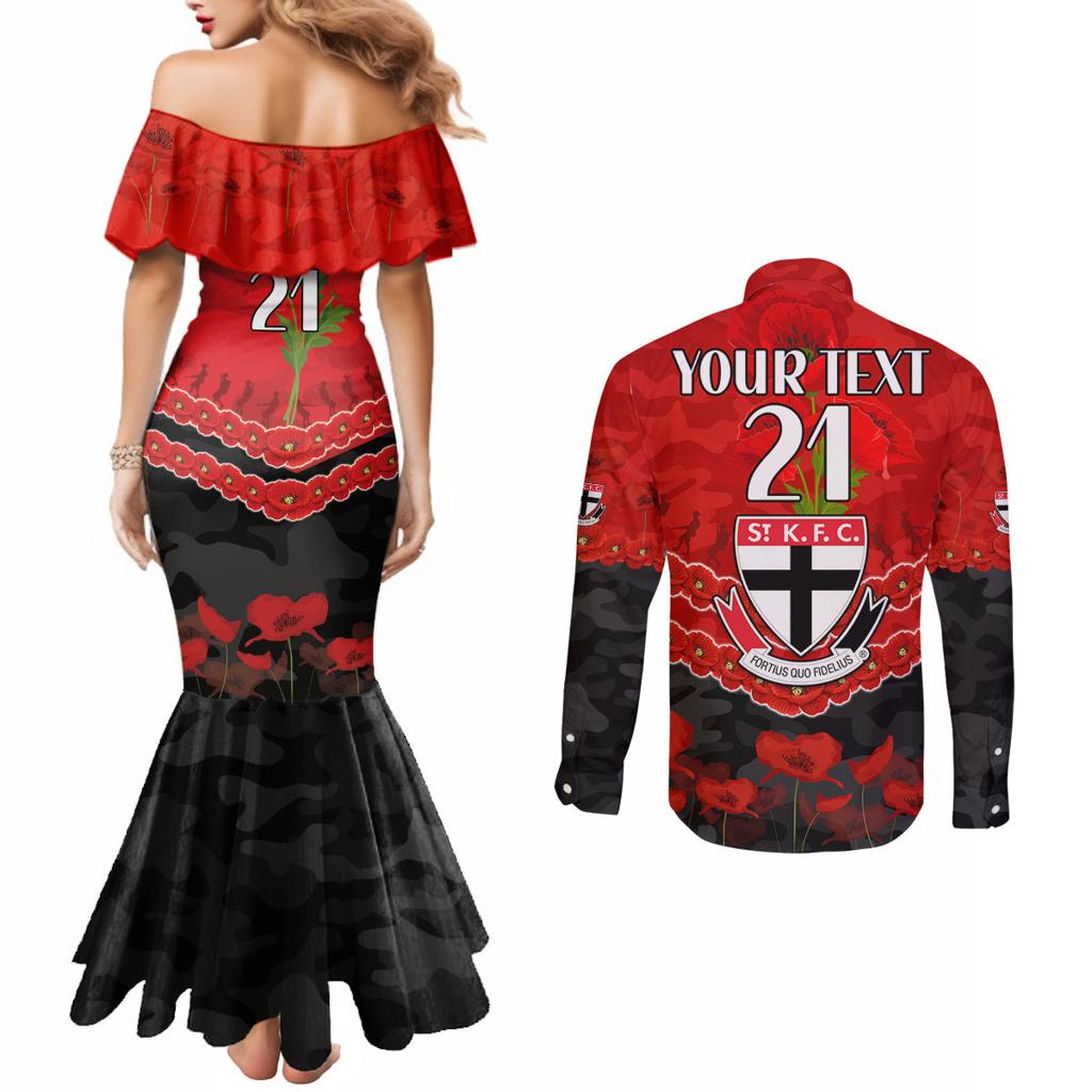Custom St Kilda Saints Football Couples Matching Mermaid Dress and Long Sleeve Button Shirt ANZAC Lest We Forget