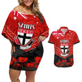 Custom St Kilda Saints Football Couples Matching Off Shoulder Short Dress and Hawaiian Shirt ANZAC Lest We Forget