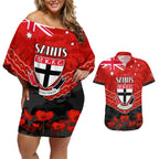 Custom St Kilda Saints Football Couples Matching Off Shoulder Short Dress and Hawaiian Shirt ANZAC Lest We Forget