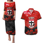 Custom St Kilda Saints Football Couples Matching Puletasi and Hawaiian Shirt ANZAC Lest We Forget