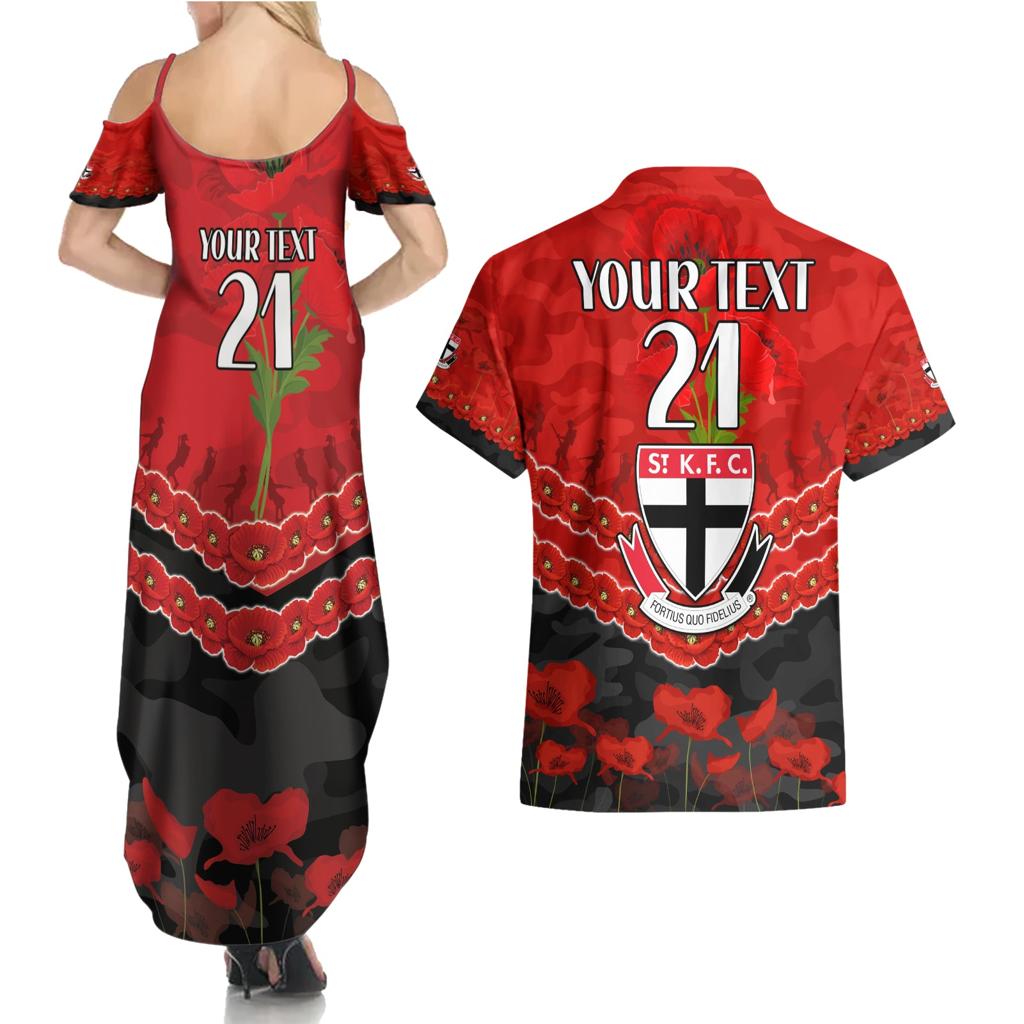 Custom St Kilda Saints Football Couples Matching Summer Maxi Dress and Hawaiian Shirt ANZAC Lest We Forget