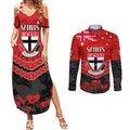 Custom St Kilda Saints Football Couples Matching Summer Maxi Dress and Long Sleeve Button Shirt ANZAC Lest We Forget
