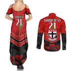 Custom St Kilda Saints Football Couples Matching Summer Maxi Dress and Long Sleeve Button Shirt ANZAC Lest We Forget