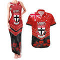 Custom St Kilda Saints Football Couples Matching Tank Maxi Dress and Hawaiian Shirt ANZAC Lest We Forget