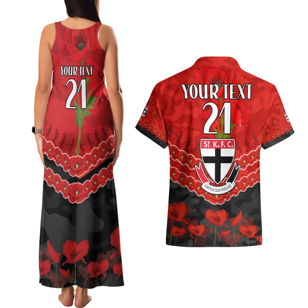 Custom St Kilda Saints Football Couples Matching Tank Maxi Dress and Hawaiian Shirt ANZAC Lest We Forget