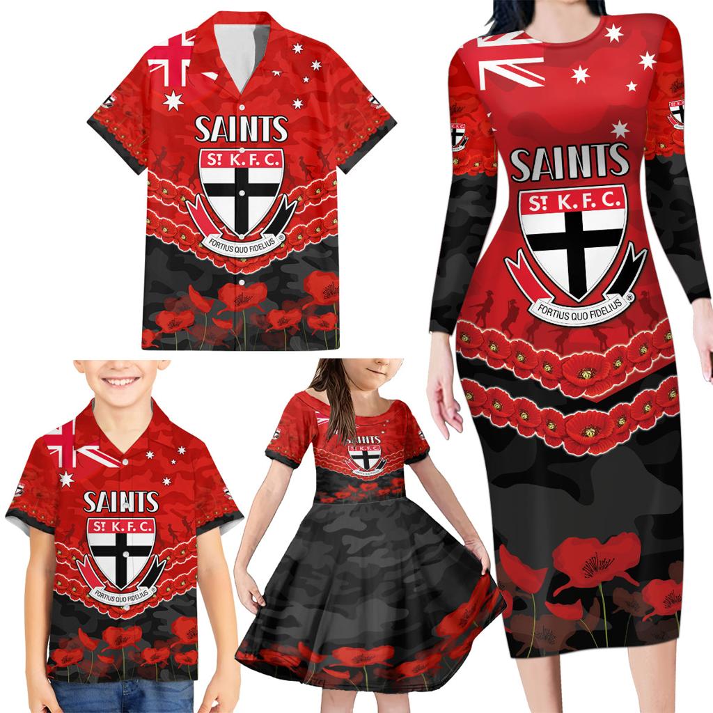 Custom St Kilda Saints Football Family Matching Long Sleeve Bodycon Dress and Hawaiian Shirt ANZAC Lest We Forget