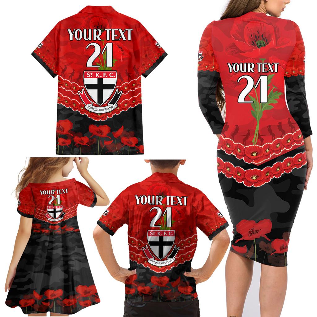 Custom St Kilda Saints Football Family Matching Long Sleeve Bodycon Dress and Hawaiian Shirt ANZAC Lest We Forget