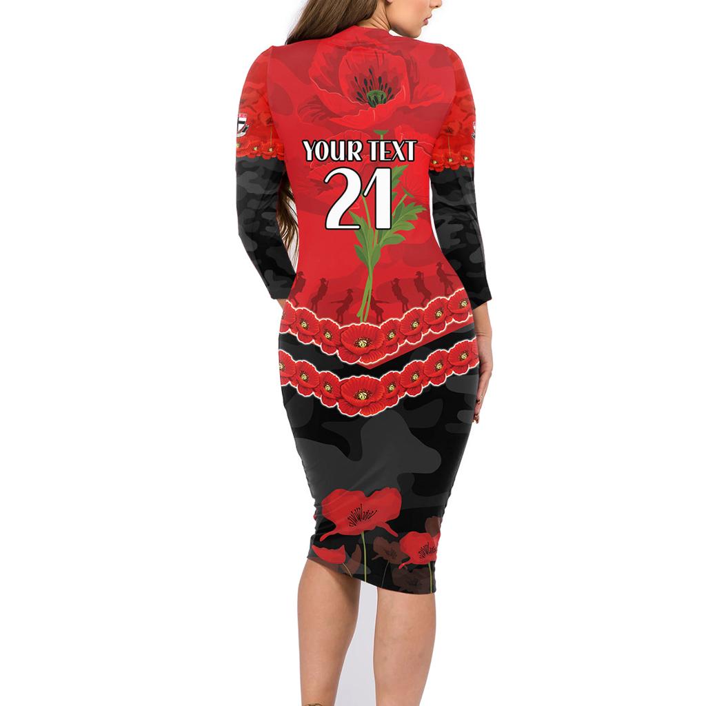 Custom St Kilda Saints Football Family Matching Long Sleeve Bodycon Dress and Hawaiian Shirt ANZAC Lest We Forget