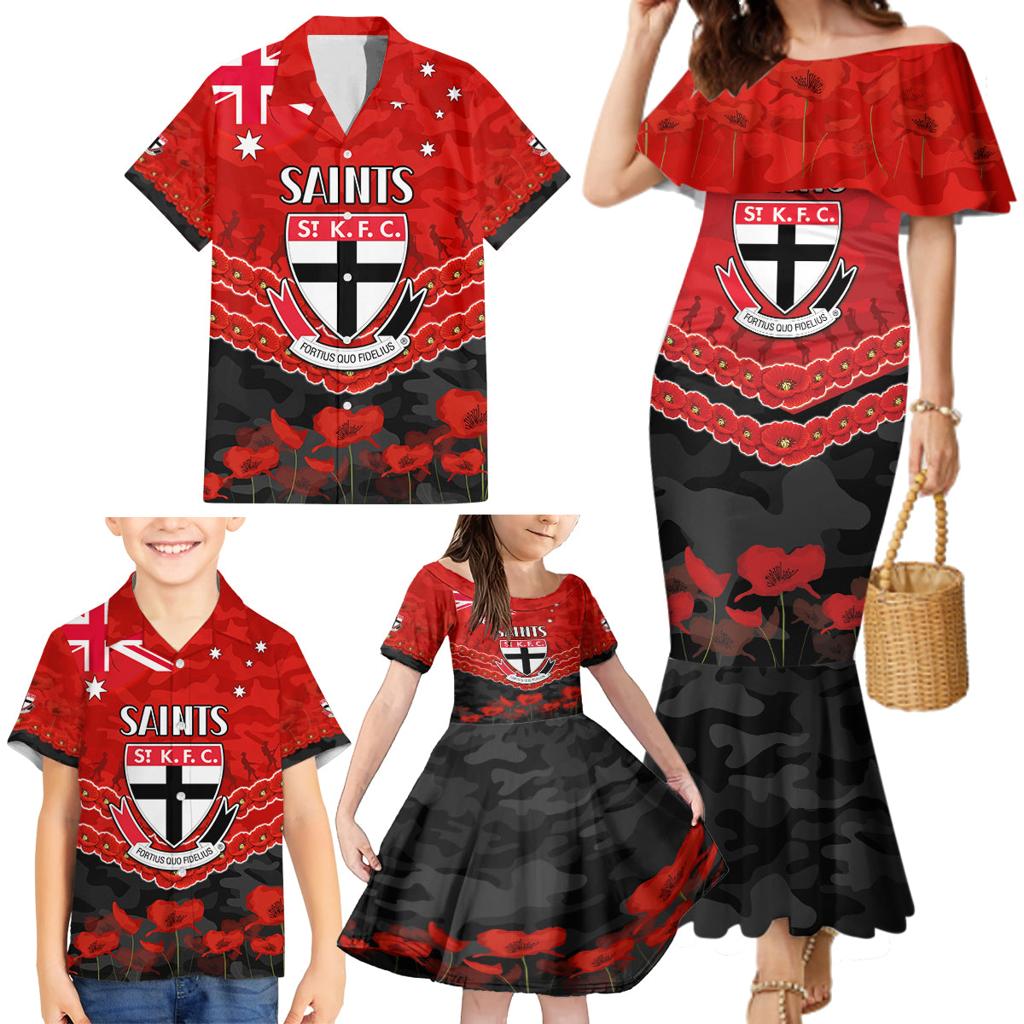 Custom St Kilda Saints Football Family Matching Mermaid Dress and Hawaiian Shirt ANZAC Lest We Forget