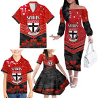 Custom St Kilda Saints Football Family Matching Off The Shoulder Long Sleeve Dress and Hawaiian Shirt ANZAC Lest We Forget