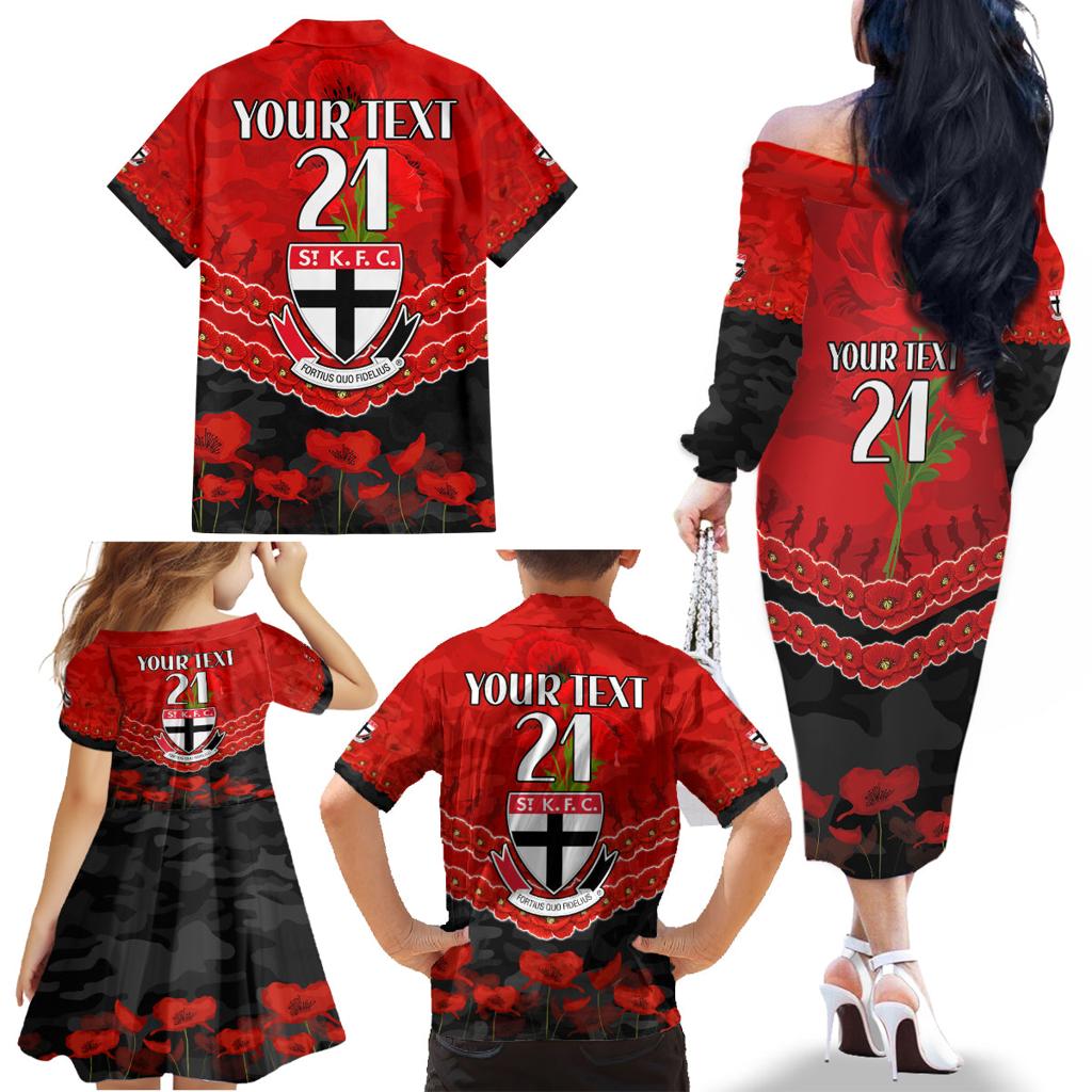 Custom St Kilda Saints Football Family Matching Off The Shoulder Long Sleeve Dress and Hawaiian Shirt ANZAC Lest We Forget