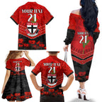 Custom St Kilda Saints Football Family Matching Off The Shoulder Long Sleeve Dress and Hawaiian Shirt ANZAC Lest We Forget
