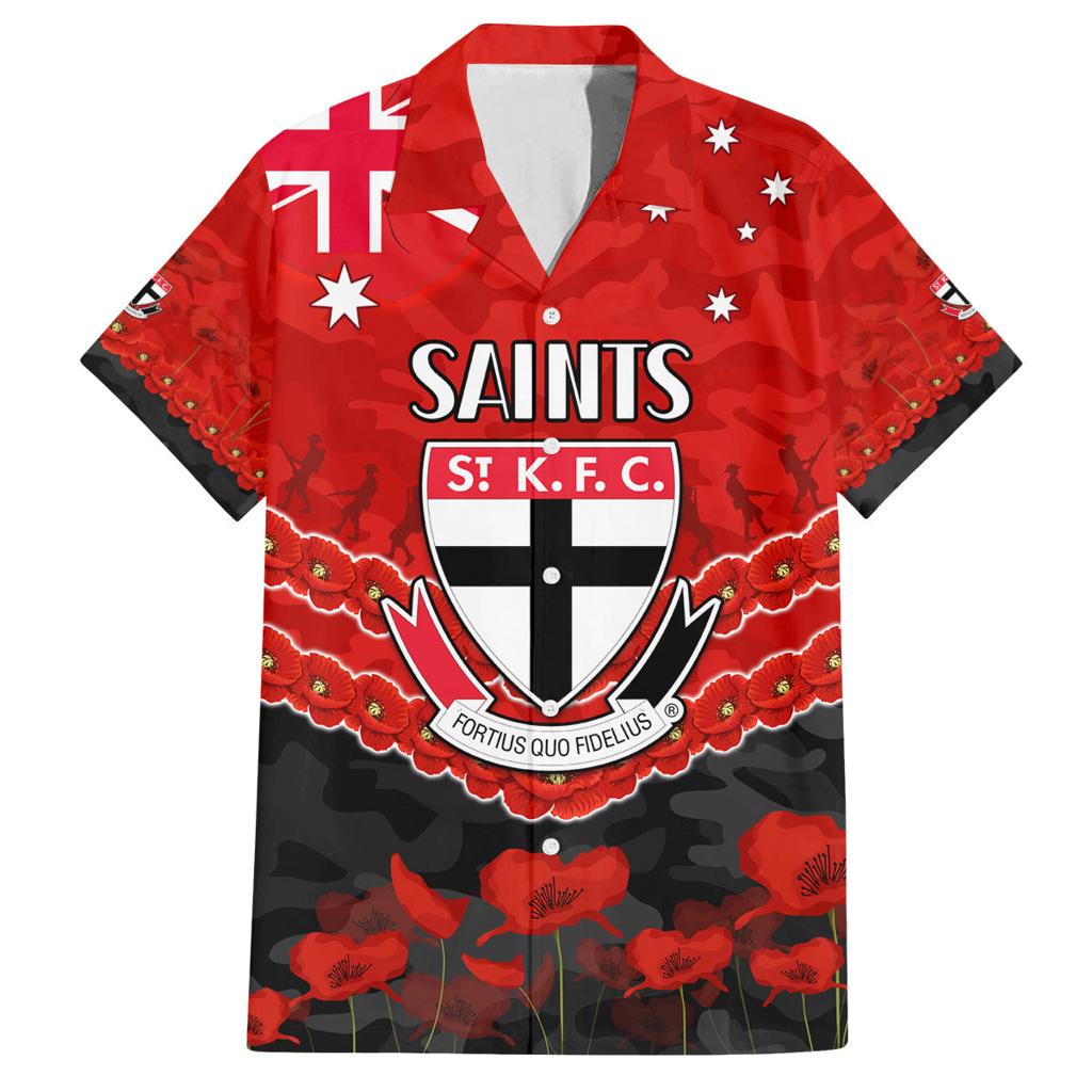 Custom St Kilda Saints Football Family Matching Off The Shoulder Long Sleeve Dress and Hawaiian Shirt ANZAC Lest We Forget