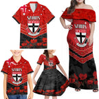 Custom St Kilda Saints Football Family Matching Off Shoulder Maxi Dress and Hawaiian Shirt ANZAC Lest We Forget