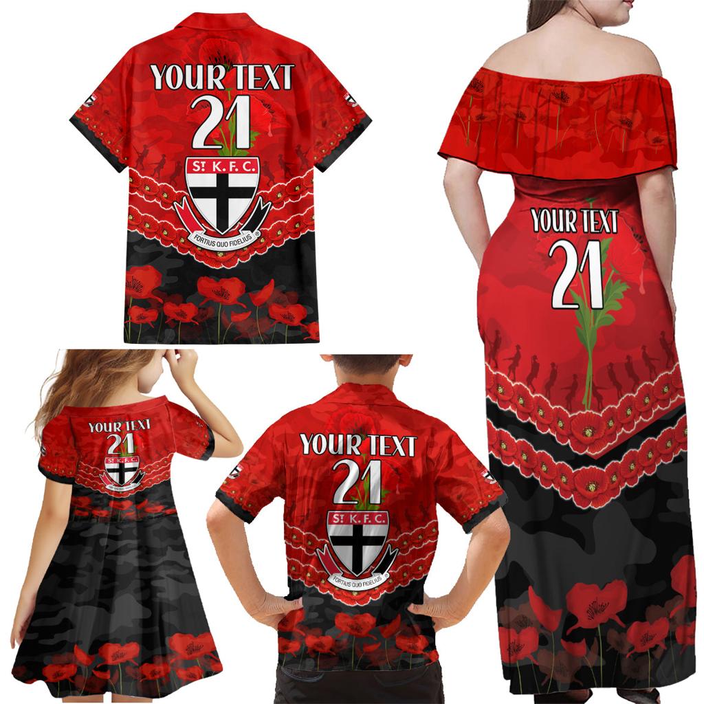 Custom St Kilda Saints Football Family Matching Off Shoulder Maxi Dress and Hawaiian Shirt ANZAC Lest We Forget