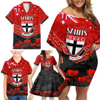 Custom St Kilda Saints Football Family Matching Off Shoulder Short Dress and Hawaiian Shirt ANZAC Lest We Forget