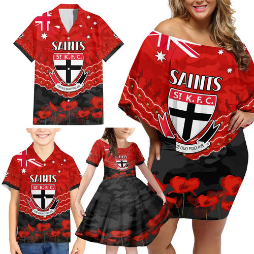 Custom St Kilda Saints Football Family Matching Off Shoulder Short Dress and Hawaiian Shirt ANZAC Lest We Forget