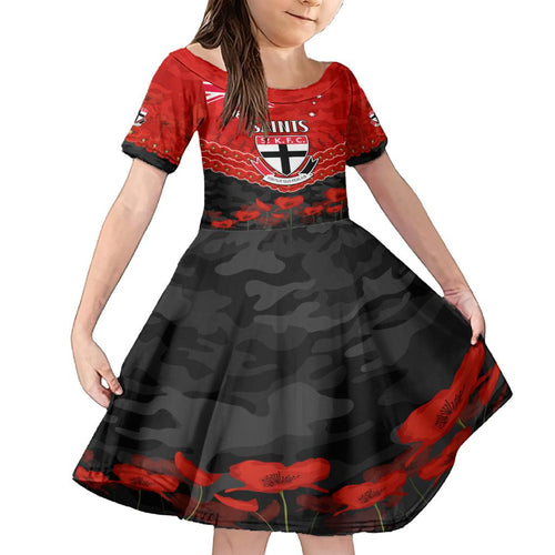 Custom St Kilda Saints Football Family Matching Off Shoulder Short Dress and Hawaiian Shirt ANZAC Lest We Forget