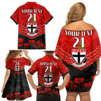Custom St Kilda Saints Football Family Matching Off Shoulder Short Dress and Hawaiian Shirt ANZAC Lest We Forget