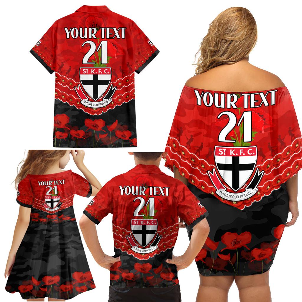 Custom St Kilda Saints Football Family Matching Off Shoulder Short Dress and Hawaiian Shirt ANZAC Lest We Forget