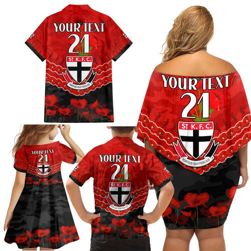 Custom St Kilda Saints Football Family Matching Off Shoulder Short Dress and Hawaiian Shirt ANZAC Lest We Forget