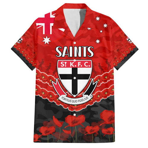 Custom St Kilda Saints Football Family Matching Off Shoulder Short Dress and Hawaiian Shirt ANZAC Lest We Forget
