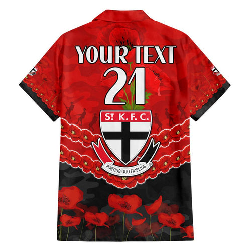 Custom St Kilda Saints Football Family Matching Off Shoulder Short Dress and Hawaiian Shirt ANZAC Lest We Forget