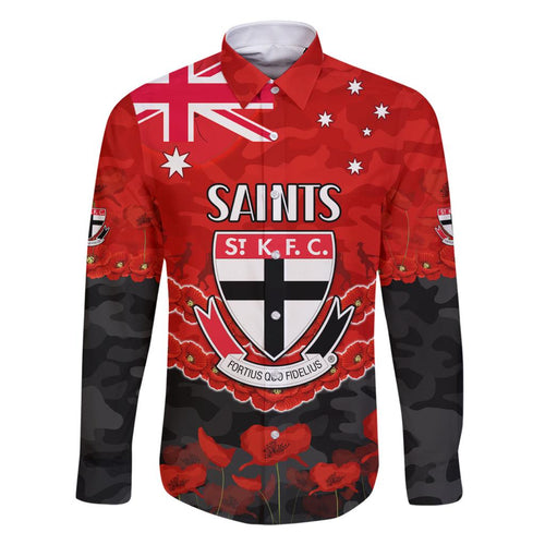 Custom St Kilda Saints Football Family Matching Off Shoulder Short Dress and Hawaiian Shirt ANZAC Lest We Forget