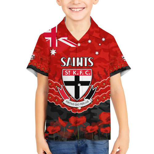 Custom St Kilda Saints Football Family Matching Off Shoulder Short Dress and Hawaiian Shirt ANZAC Lest We Forget