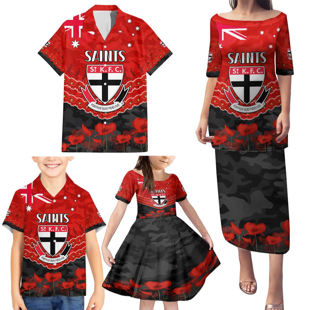 Custom St Kilda Saints Football Family Matching Puletasi and Hawaiian Shirt ANZAC Lest We Forget