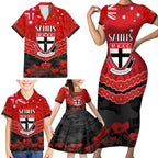 Custom St Kilda Saints Football Family Matching Short Sleeve Bodycon Dress and Hawaiian Shirt ANZAC Lest We Forget