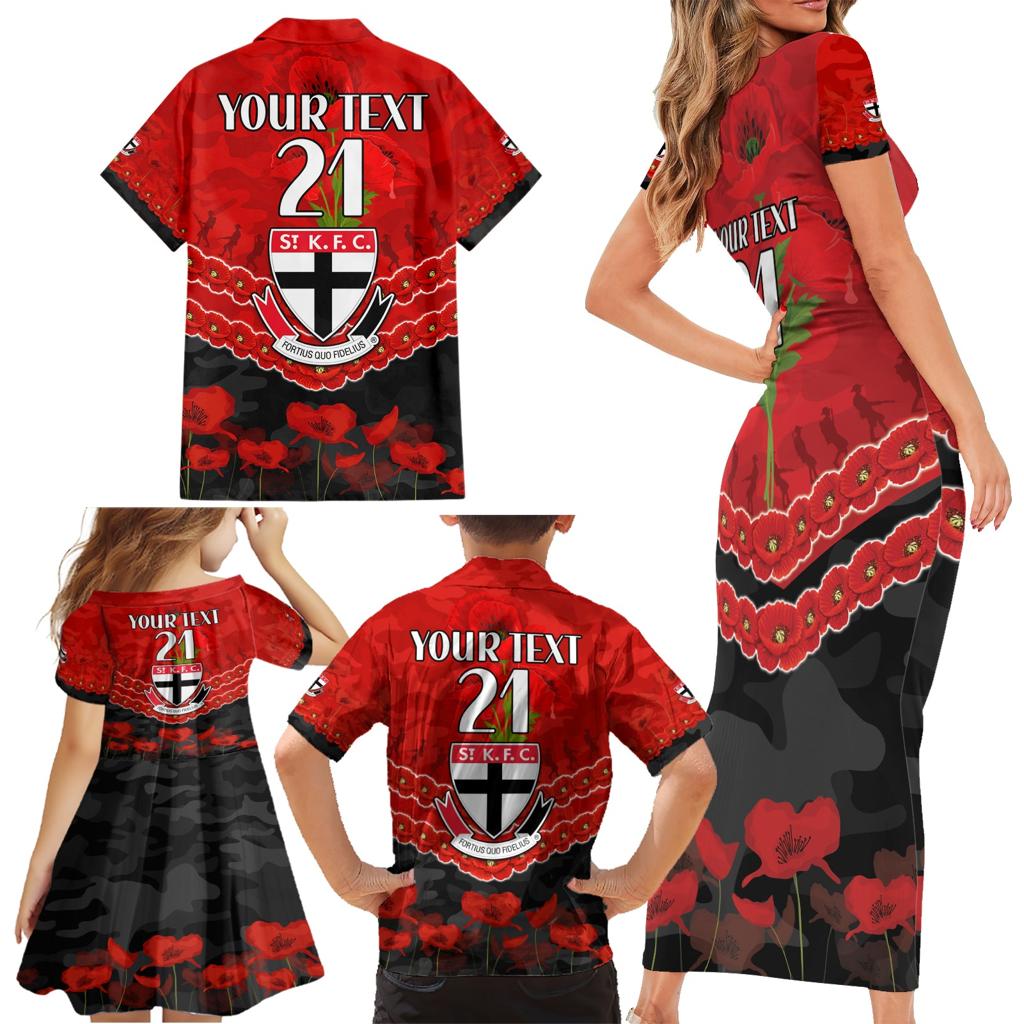 Custom St Kilda Saints Football Family Matching Short Sleeve Bodycon Dress and Hawaiian Shirt ANZAC Lest We Forget