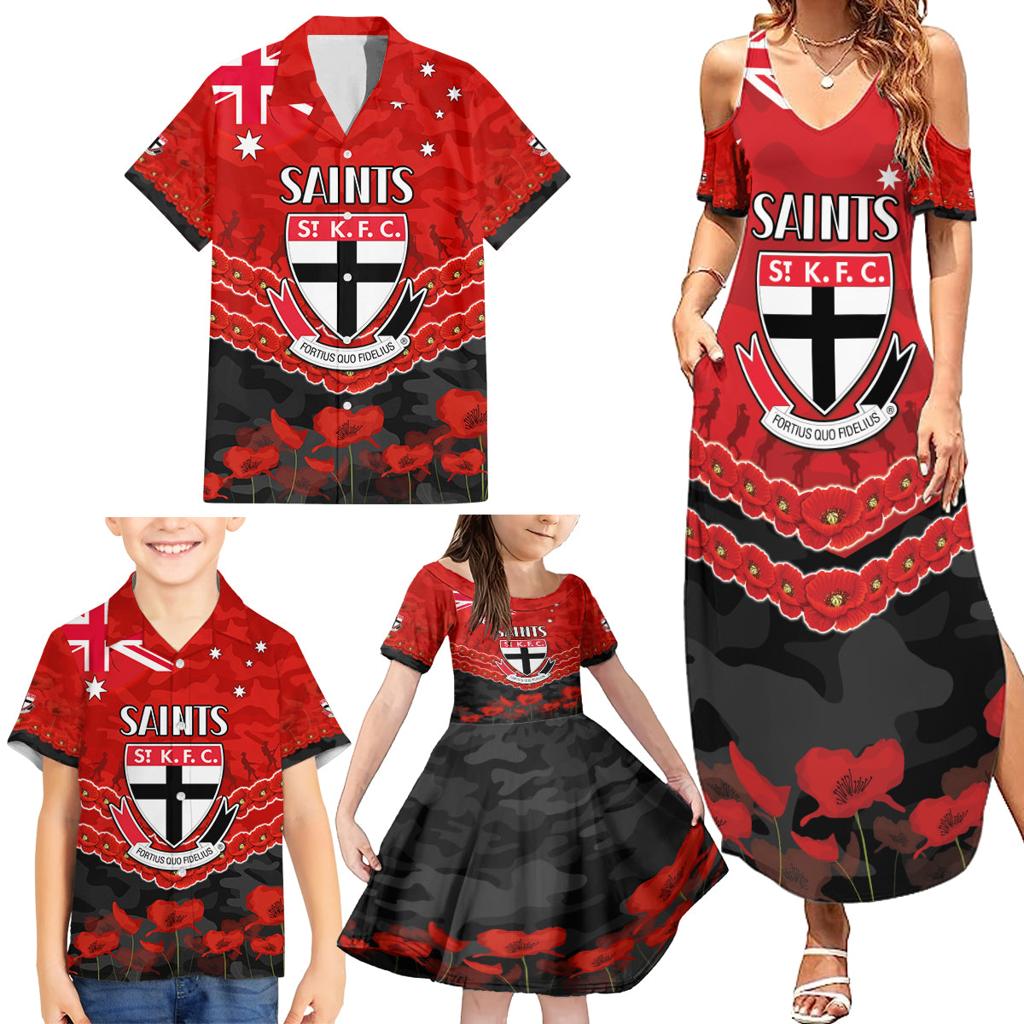 Custom St Kilda Saints Football Family Matching Summer Maxi Dress and Hawaiian Shirt ANZAC Lest We Forget