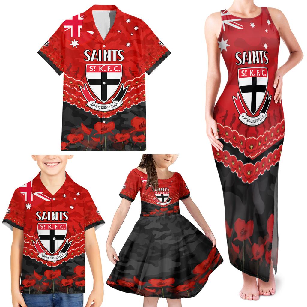 Custom St Kilda Saints Football Family Matching Tank Maxi Dress and Hawaiian Shirt ANZAC Lest We Forget