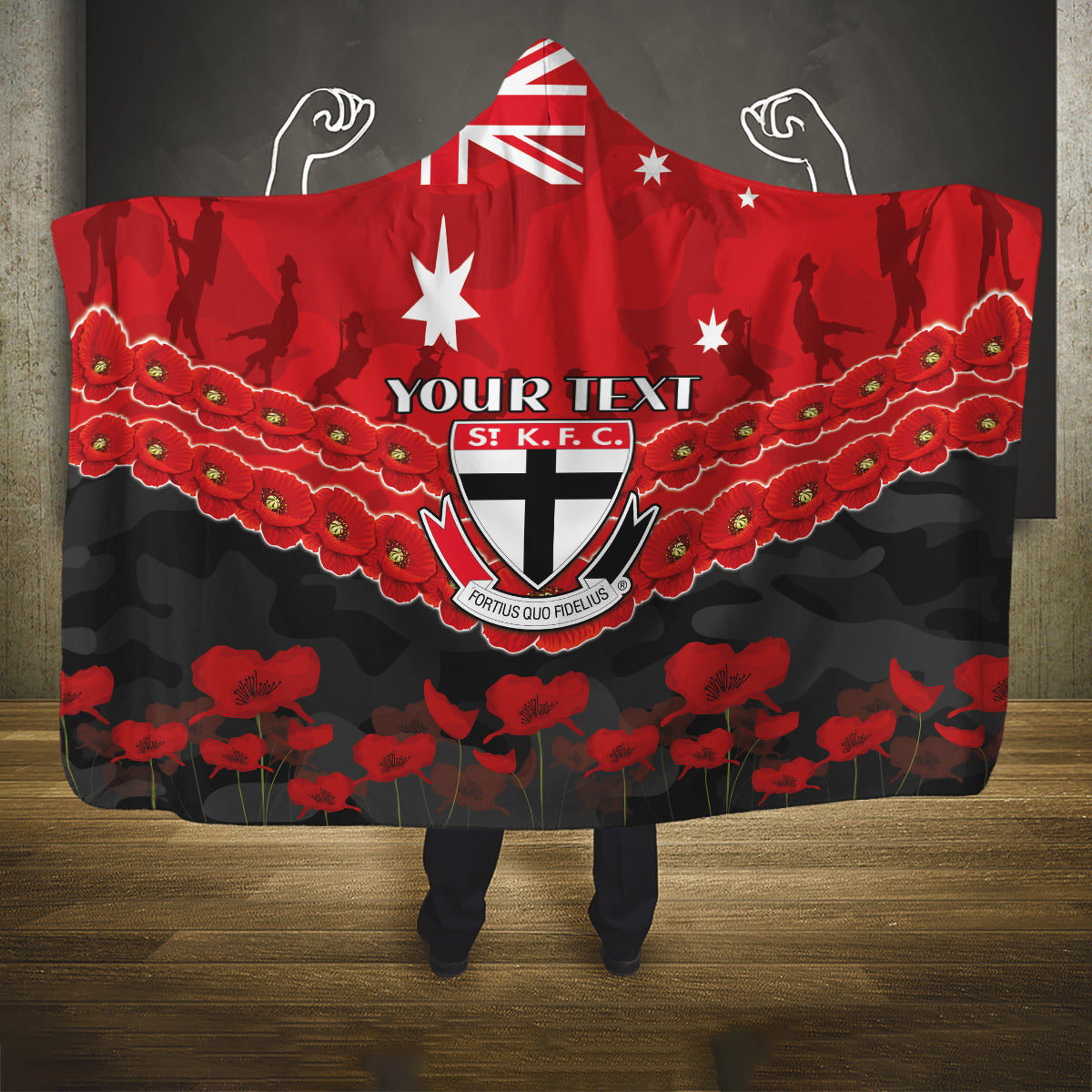 Custom St Kilda Saints Football Hooded Blanket ANZAC Lest We Forget