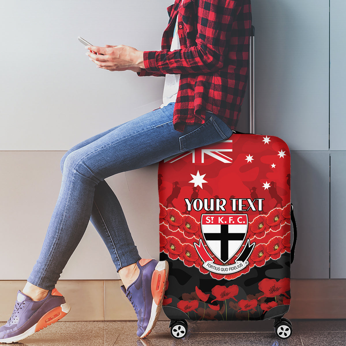 Custom St Kilda Saints Football Luggage Cover ANZAC Lest We Forget