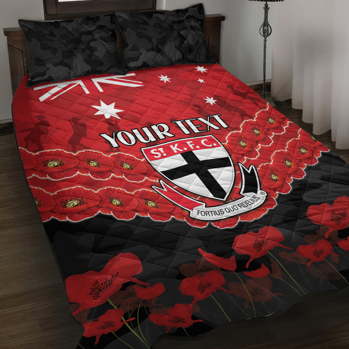 Custom St Kilda Saints Football Quilt Bed Set ANZAC Lest We Forget