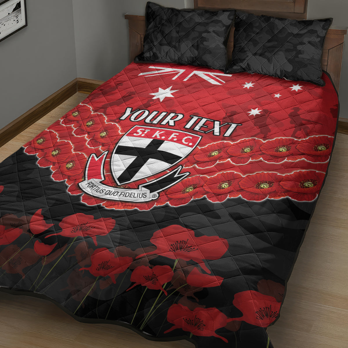 Custom St Kilda Saints Football Quilt Bed Set ANZAC Lest We Forget