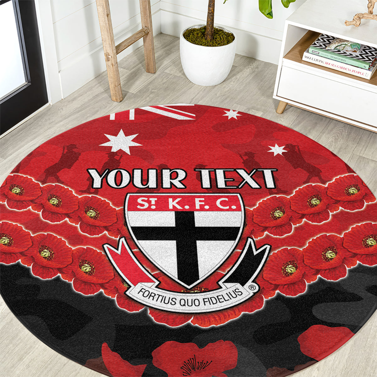 Custom St Kilda Saints Football Round Carpet ANZAC Lest We Forget