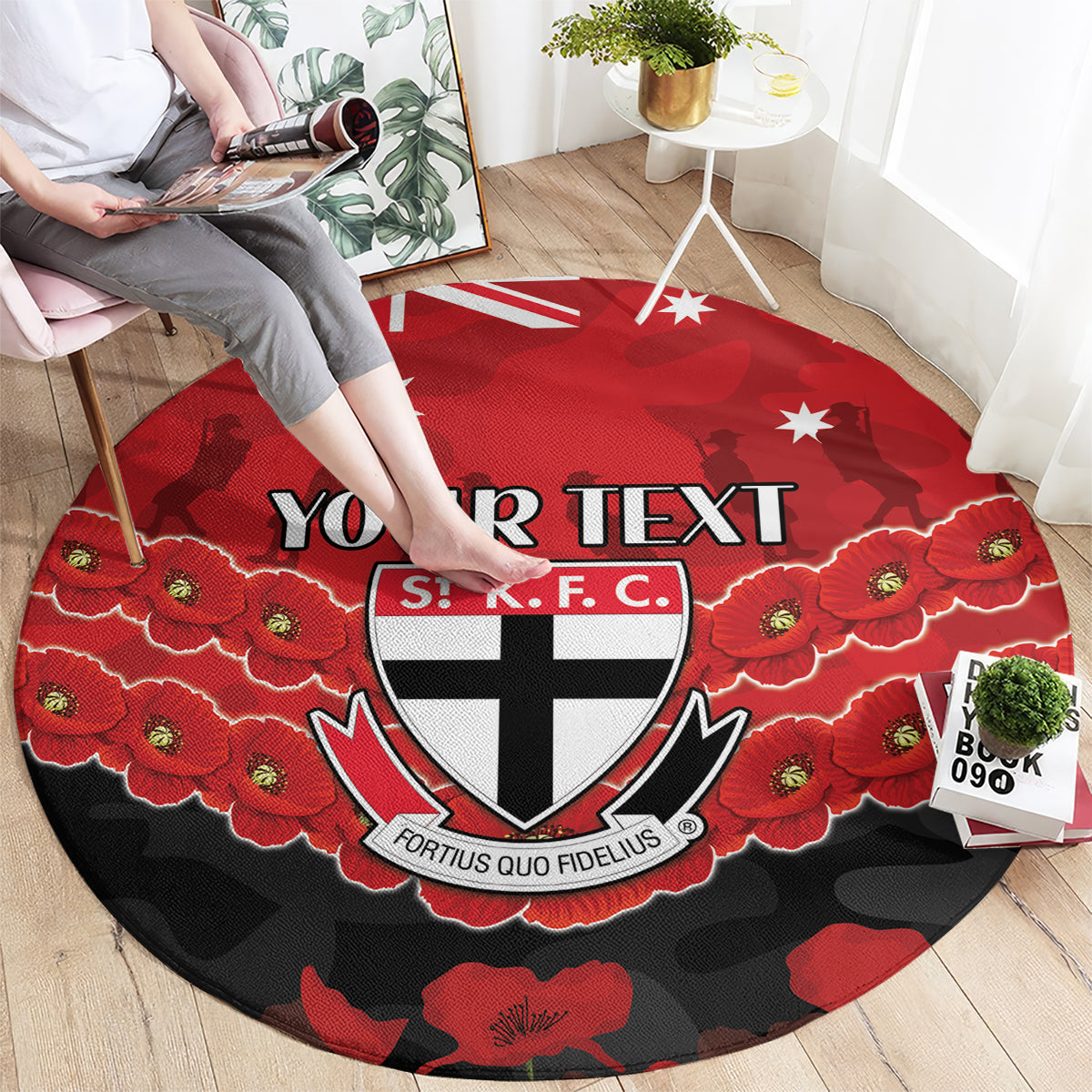 Custom St Kilda Saints Football Round Carpet ANZAC Lest We Forget