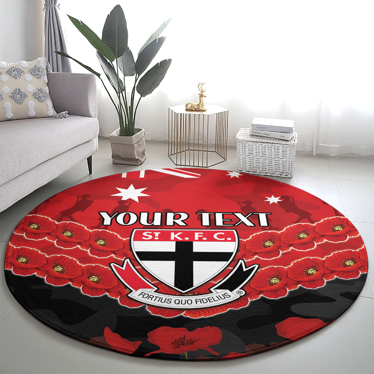 Custom St Kilda Saints Football Round Carpet ANZAC Lest We Forget