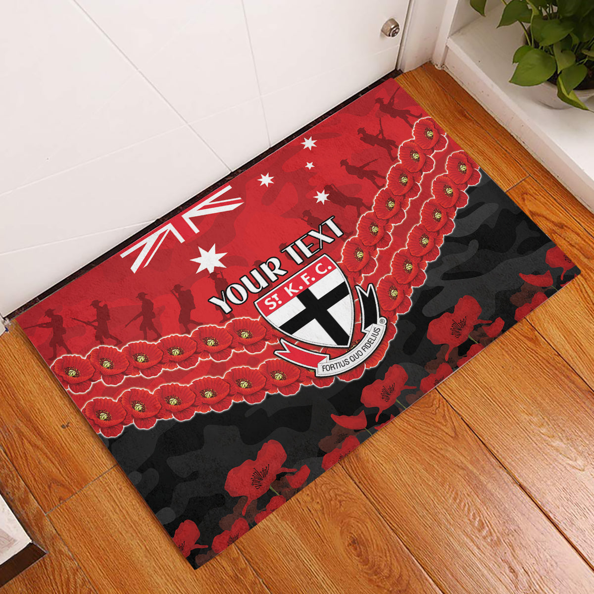 Custom St Kilda Saints Football Rubber Doormat ANZAC Lest We Forget
