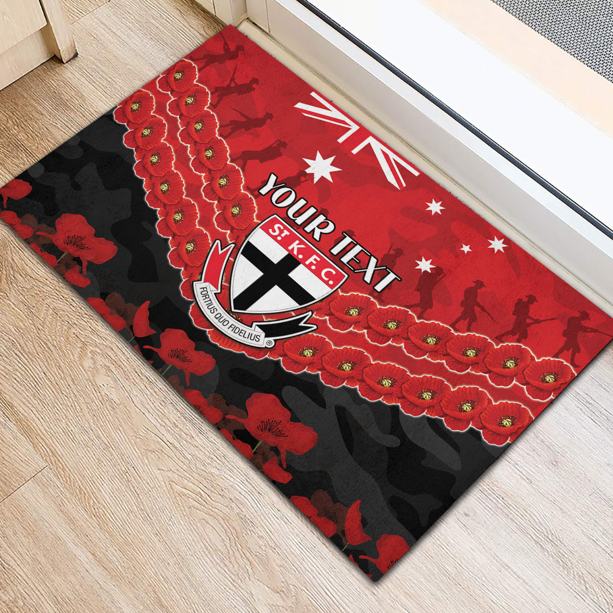 Custom St Kilda Saints Football Rubber Doormat ANZAC Lest We Forget