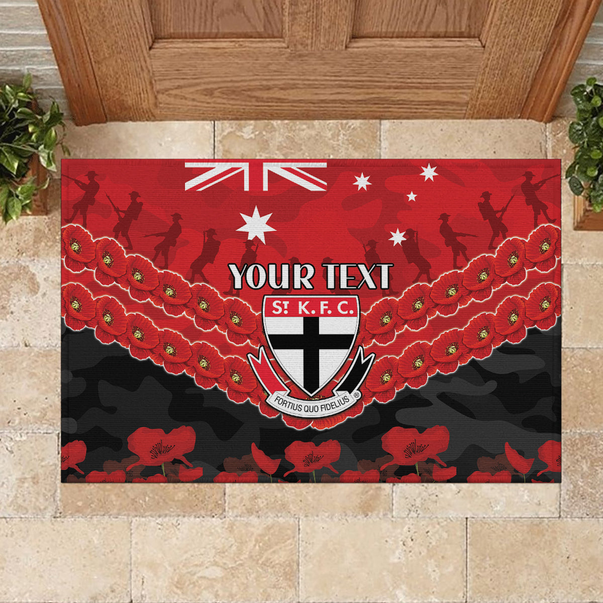 Custom St Kilda Saints Football Rubber Doormat ANZAC Lest We Forget