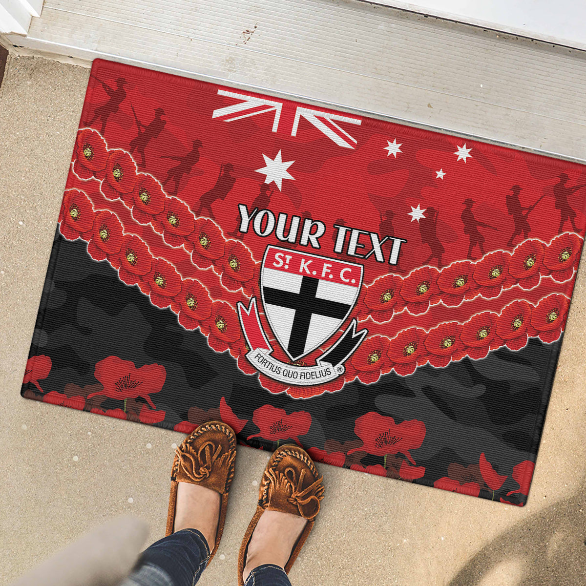 Custom St Kilda Saints Football Rubber Doormat ANZAC Lest We Forget